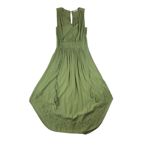 Ramy Brook women's small Hailey shirried Green Sleeveless V Neck Midi Sundress - Picture 1 of 14